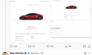 奥尔特曼上X维权:要求特斯拉退回2018年订购Roadster跑车时的定金